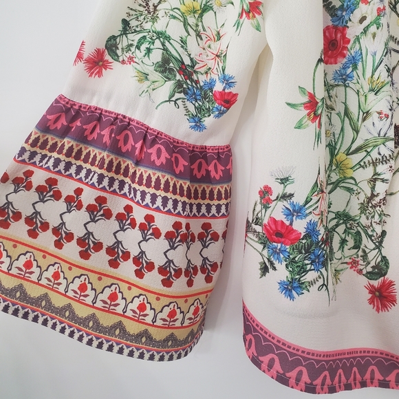 Umgee Floral Off Shoulder Top Blouse Womens Large Boho Peasant Bell Sleeve - Picture 3 of 11